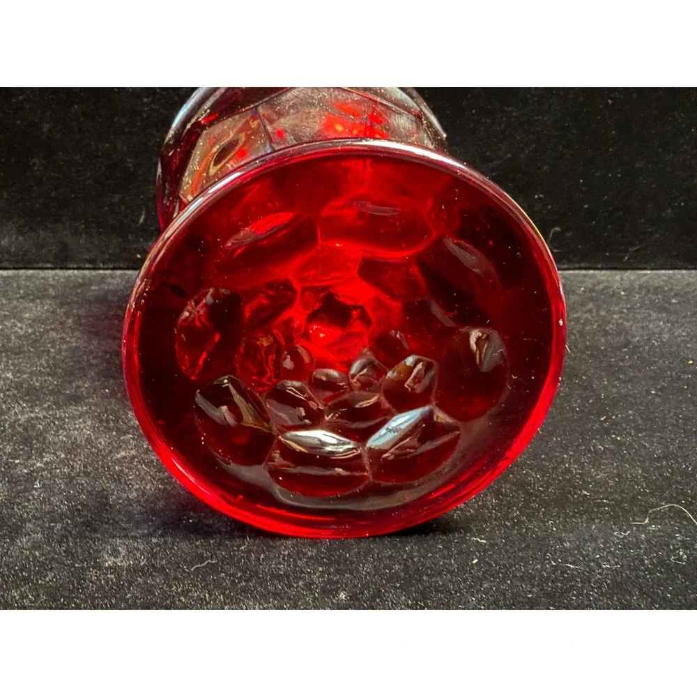 Vintage Ruby Red Glass Goblet‎ Thumbprint Pattern Stemware Wine Water Glass